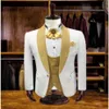 Real Po Ivoor Bruiloft Bruidegom Tuxedos Heren Sjaalkraag Business Prom Party Blazer Pak Jasje Broek Vest Stropdas W1083275H