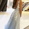 Vestidos de festa elegante tule linha a renda vestido de noite 2023 sexy decote em v miçangas vestidos de baile sem costas sem mangas para mulheres cetim vestidos de