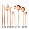 Zestawy naczyń obiadowych 6PC/zestaw Rose Gold Sutlery Setlery Silny Silverware Strewa Stołów stołowych Forki łyżki sztućce kropla