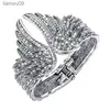 Fashion Angel Wings Cuff Bracelet for Women BluePink Crystal Punk Jewelry Gift Antique Silver Color Bangle Dropshipping L230704