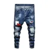 Jeans Masculino Holes Rasgado Patchwork Stretch Jeans Slim Skinny Patch Design Desgastado Calças Jeans2674