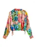 Chemisiers pour femmes Chemises 2023 Mode Vintage Floral Patchwork Imprimer Chemise À Manches Longues Col En V Wrap Style Cravate Crop Tops Pour Les Femmes