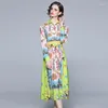 Vestidos casuales Otoño Moda Runway Shirt Dress Mujer manga larga de un solo pecho Starfish Scallops estampado bohemio Midi Vestidos