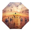 Umbrellas Swan Bird Lake Sunset 여성을위한 완전성 비 우산 남성 접이식 태양 인쇄 8 가닥