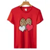 Valentine's Day New Colorful Leopard Pattern Love Print Women's Pullover Short Sleeve T-shirt Casual Style