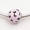100% 925 Sterling Silver Abstract Bead Charm avec émail rose Convient aux bijoux européens Pandora Bracelets Necklaces251u