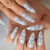 Faux Ongles Sharp Pointu Faux Ongles Conseils Avec Des Dessins Long Stiletto Ciel Blanc Nuages French Set Manucure Art