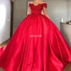 Abito da ballo rosso modesto con spalle scoperte Abiti da Quinceanera Appliques Corsetto in raso con perline Abiti da ballo con lacci Abiti lunghi dolci 2019199Y