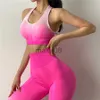 Kvinnors spårningsdräkter 2023 Squat Proof Seamless Yoga Set Gym fitness Kvinnor Sportkläder Kvinnlig träning Srunch Booty Leggings Sport Training Activewear J230720