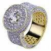 18K Cluster Or Planté Cut CZ Cristal Hip Hop Iced Out Anneaux pour Hommes Femmes Bling Bling Ring237S