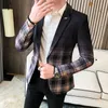 Ternos Masculinos Blazers Primavera Xadrez Blazer Moda Negócios Casual Magro Jaqueta Tamanho Grande Banquete Festa de Casamento Vestido Clube 230720