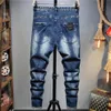 Jeans Masculino Holes Rasgado Patchwork Stretch Jeans Slim Skinny Patch Design Desgastado Calças Jeans2674