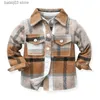 Jackets Autumn Boys' Top Unisex Plaid Polo Collar Brushed Single breasted Long Sleeve Short Coat for Children T230720