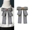 Bow Ties Vintage Cloth Tie Plaid Black White Brooch Crystal Rhinestone School Uniform Shirt Collar Pin Bowtie Men Women Accessories