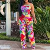 Dames Jumpsuits Rompertjes Dames Elegant Spaghetti Mouwloos All Over Print Straight Leg Werken Jumpsuits 230719