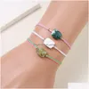 Cuerda trenzada con cuentas Pulsera de piedras preciosas naturales Amatista verde Pulseras de cristal de cuarzo rosa Brazaletes para mujeres Entrega de gota J Dhgarden Dhpmr