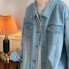 Мужские куртки Jaket Denim Hitam Ukuran Besar Mantel Jeans Kerah Lipat Pria в целом Banyak Saku Pakaian Jalanan Kasual Longgar