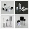 7ML LED Light Black Cosmetic Lipstick Containers Make up Tool Plastic Square Concealer Bottle Lip Gloss Tube with Mirror 20pcs315K