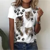 Moda kadın tişört 3d kawaii kedi baskı tees üstleri yeni harujuku hayvan kısa kol tişört büyük boy gevşek kadın giysileri