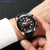 Reloj cronógrafo de cuarzo CRRJU para hombre, reloj de pulsera luminoso resistente al agua con fecha de lujo para hombre, reloj de pulsera de vestir con correa de cuero erkek kol sa257b