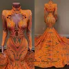 2020 Orange Mermaid Prom Dresses Long Hidees V Neck Sexig paljett Afrikanska svarta flickor Promklänningar Plus Size Evening Cocktail Party298C