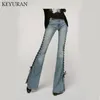 Jeans da donna Elegante moderno elasticizzato a vita bassa Bootcut Fashion Bandage Butt Lift Bell Bottom Pantaloni larghi in denim svasato 230719