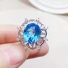 Cluster Rings Natural Real Blue Topaz Luxury Big Flower Ring 925 Sterling Silver 10 12mm 6ct Gemstone Fine SMEEXKE Women X223282