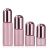 Heißer Verkauf 1-5 ml leere Glas-Parfüm-Roll-on-Flaschen rosa mit rostfreier Rollerkugel und neuester Kappe Eucnp
