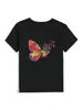 Fast fashion Casual Black T-shirt Simple Round Neck Short Sleeve Women's Top Butterfly Print