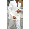 Mäns kostymer blazers sommar män vit tunn linnan manlig kostym mode lapel dubbel bröst blazer bröllop avslappnad smal fit 2 bit 2023 230720