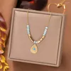 Kettingen 316L Rvs Retro Waterdruppel Blauwe Ogen Hanger Sleutelbeen Ketting Dames Ketting Mode Prachtige Sieraden SAN798