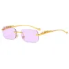 Vintage Randlose Quadratische Sonnenbrille Frauen Männer Luxus Marke Designer Beliebte Reise Fahren Metall Leopard Kopf Sonnenbrille UV400