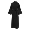 Kvinnors sömnkläder Long Balck Robe Split Sleeve Bathrobe Gown Women Summer Nightwear Cotton Home kläder Kimono Sleep Dress Fashion Nightgown