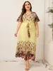 Plus size Dresses 2023 Women Summer Long Dress V Neck Short Sleeve Floral Print Boho Beach Curvy Woman Size Clothing 230719