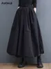 Kjolar svart vintage hög midja veckade kjol kvinnor plus size mode dragsko lös midi kläder höst vinter 230720