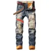 vente Hommes Hiver Chaud Jeans Pantalon Polaire Détruit Déchiré Denim Pantalon Épais Thermique Distressed Biker Jeans pour Men236U