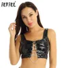 Lakleer Beha Vrouwen Lingerie Erotische Latex Sexy Lederen Crop Tops Nachtclub Dancewear Open Cup Beha Keten Lace Up Tanks Top239W