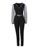 Women's Jumpsuits Rompers Deep V Neck Mesh Long Sleeve Jumpsuit Overall Women Black Elegant Chain Glitter Party Night Sexy Bodysuits 230719