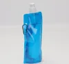 neue zusammenklappbare Wasserflasche mit Karabinerhaken, flache Trinkflasche, weiche Kantine, für den Außenbereich, faltbarer Trinkbeutel, BPA-frei