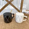 Mokken 400ML Moderne Scandinavische Stijl Mok Met Deksel En Lepel Voor Vrouwen Mannen Matte Keramische Kopje Koffie Set verjaardagscadeau Melk Thee