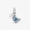 100% 925 Sterling Silver Blue Butterfly & Quote Double Dangle Bead Fits European Pandora Jewelry Charm Bracelets286k