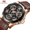 MINI FOCUS MF0249G Personnalité Hommes Noir Squelette En Cuir Montre Sport Quartz En Cuir Montre-Bracelet Montre Homme