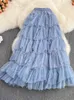 Jupes TIGENA Tutu Tulle longue 2023 automne coréen solide une ligne taille haute maille à plusieurs niveaux Maxi jupe femme Faldas esthétique 230720