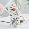 Muggar Creative Bone China Coffee Mug Large Capacity Breakfast Ceramic Cup With Lid Spoon Tea Party Drink Home Drinkware Decoration