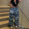 Pantaloni da donna Street Fashion Donna Tie Dye Cargo Vita alta Fasciatura Allentata Dance Lady Baggy Feet Straight 2023