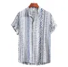 Yaz Çizgili Gömlek Erkekler Hawaii Gömlek Çizgili Grafik Giyim Kısa Kollu Üstler Sokak Giyim Büyük Boy Erkekler Henleys