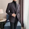 Men's Suits British Trend Striped Slim Double Breasted Blazer Clothing 2023 Business Formal Wedding Bridegroom's Dress