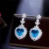 Luxe blauw hart ontwerper oorbel voor vrouw groen AAA zirconia koper dames partij bruids bruiloft verloving diamanten oorbellen mode sieraden cadeau