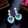 Lussuoso orecchino di design a cuore blu per donna Verde AAA Cubic Zirconia Rame Donna Festa Nuziale Matrimonio Fidanzamento Orecchini di diamanti Gioielli di moda Regalo