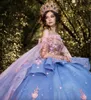 2023 Vestidos De Quinceanera De Renda Azul Céu Com Boné Floral Beading Charro Mexican Vestidos De 15 Anos Sweet 16 Pageant Dress